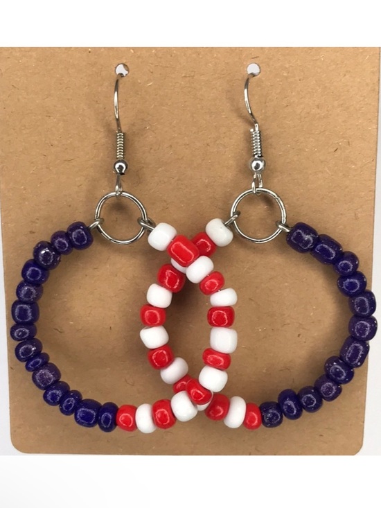 Handmade Jewelry - USA Red White BlueCircle Seed Bead Dangle Earrings Fashion Jewelry